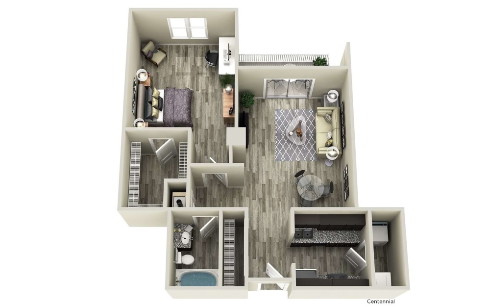 Centennial - 1 bedroom floorplan layout with 1 bathroom and 783 square feet