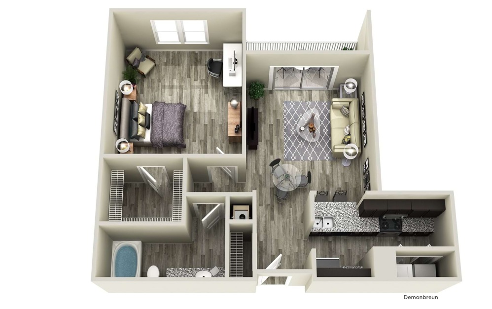 Demonbreun - 1 bedroom floorplan layout with 1 bathroom and 800 square feet